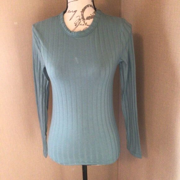 NWT A new day size extra small ribbed long sleeve blouse Teal color - Picture 2 of 8